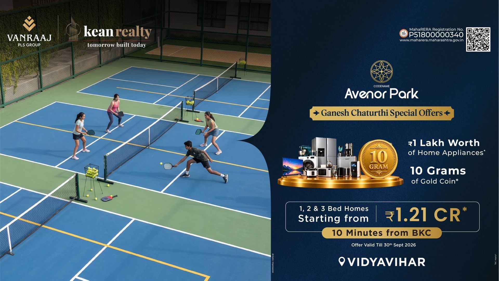 Avenor Park by Vanraaj and Kean Realty — Ganesh Chaturthi offer on 1, 2 and 3 BHK homes 10 minutes from BKC, from 1.21 Cr, with residents on the sports courts