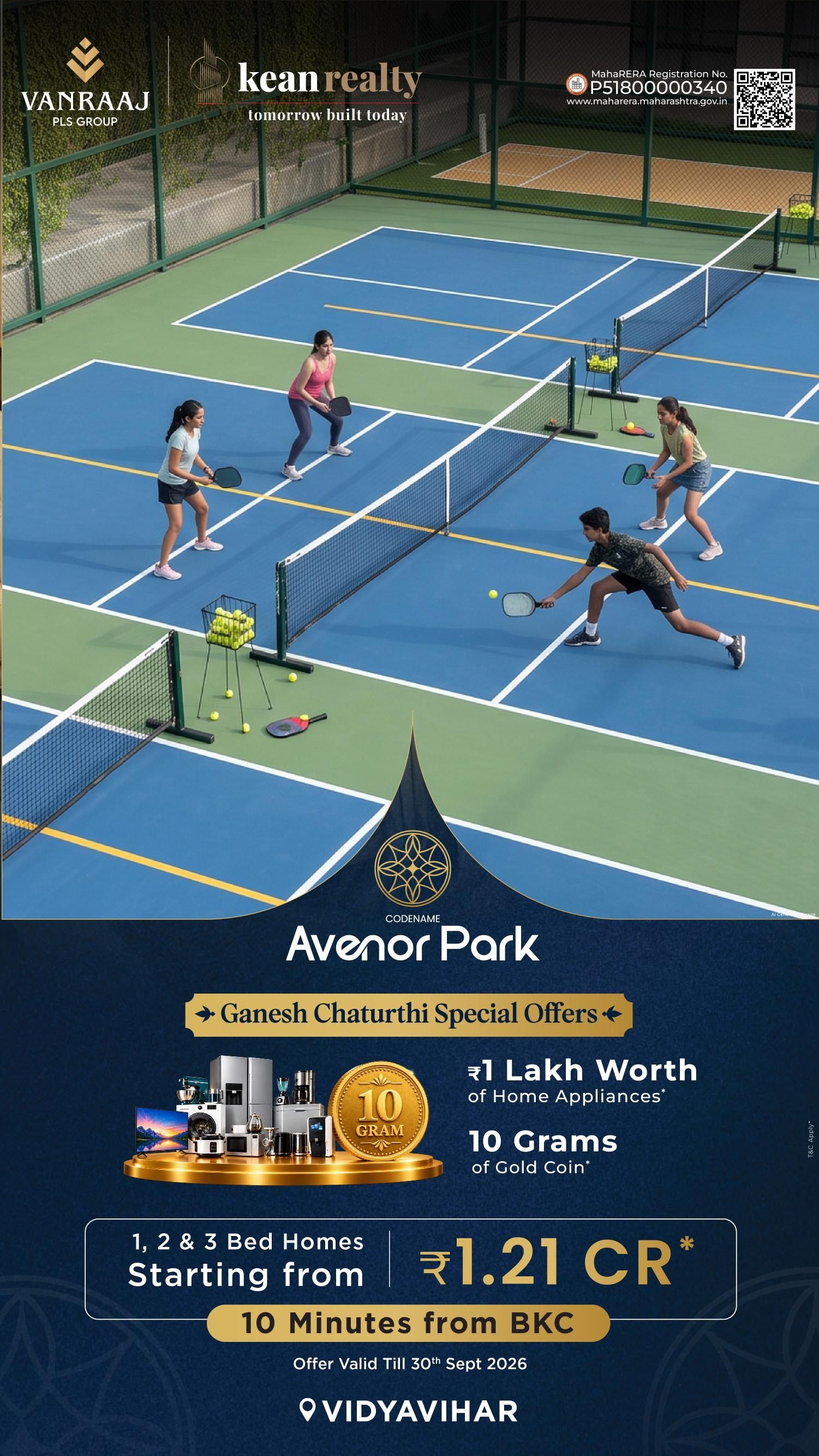 Avenor Park by Vanraaj and Kean Realty — Ganesh Chaturthi offer on 1, 2 and 3 BHK homes 10 minutes from BKC, from 1.21 Cr, with residents on the sports courts